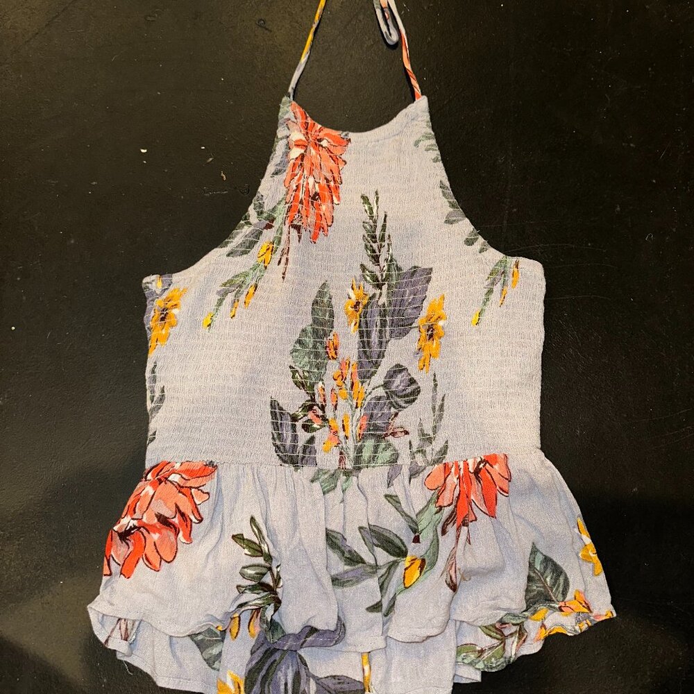 Patrons of Peach- Blue Floral, Size Small